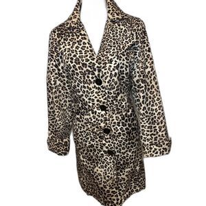 Chico’s Women’s Brown Leopard Print Lightweight Button-Up Jacket Trench Coat